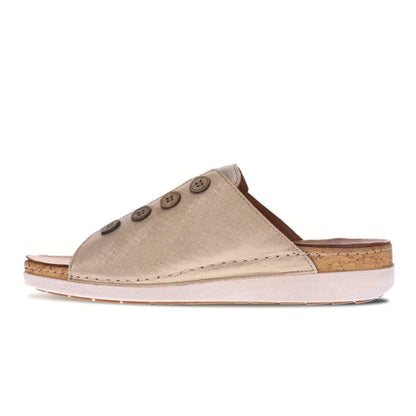 Antalya Slide Sandal - Gold Linen