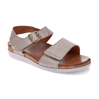 Georgia Back Strap Sandal - Gold Linen