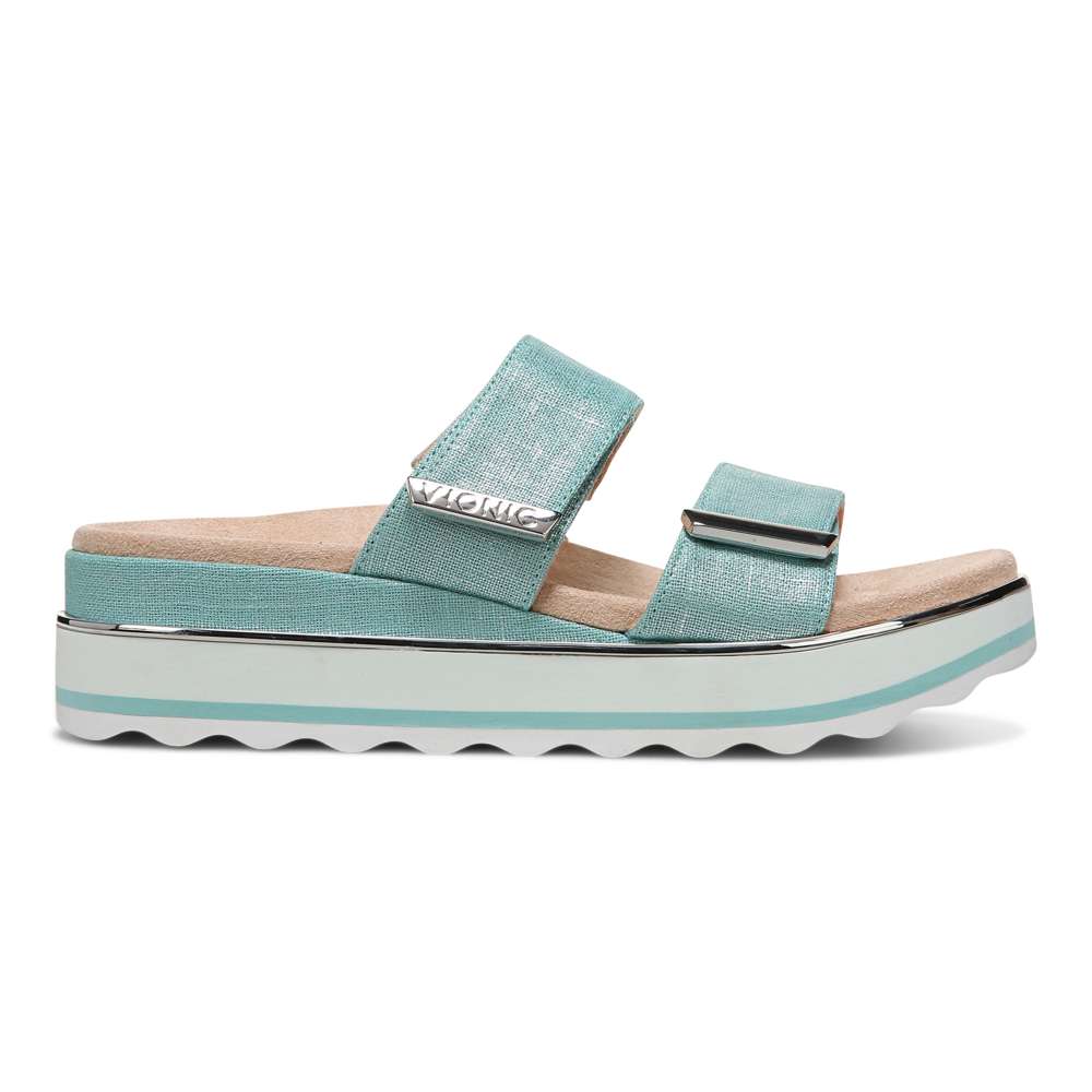 Brandie Flatform Slide Sandal - Aqua Metallic