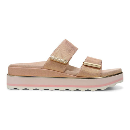 Brandie Flatform Slide Sandal - Roze Metallic